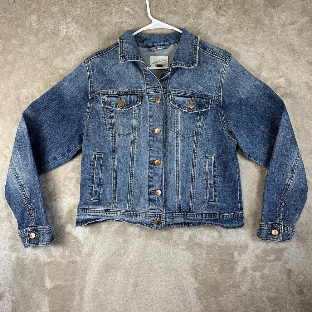 Universal Thread Denim Jacket Womens Medium Blue Jean Button Front Stretch